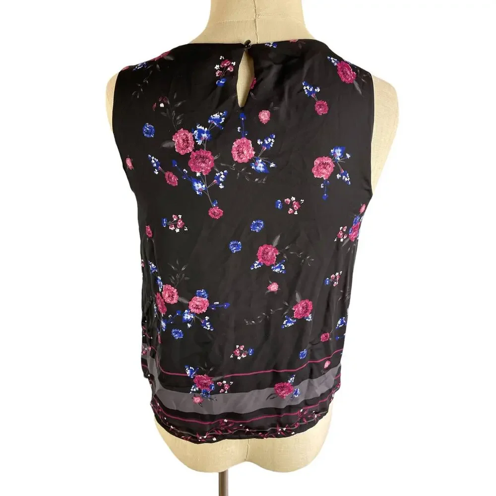 ELLE Womens XS Sleeveless Floral Top Black Polyester Rayon - Picture 3 of 10